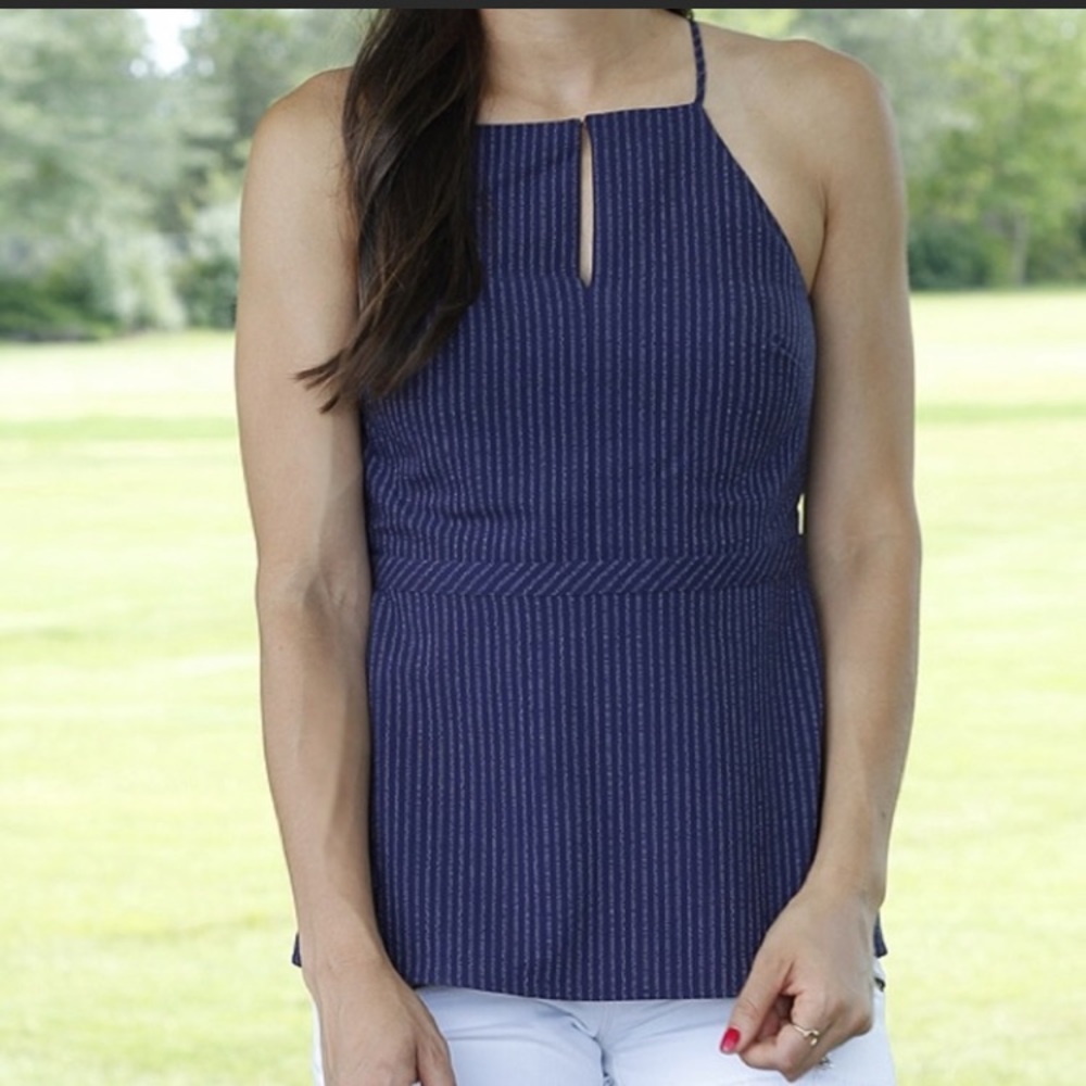 Banana Republic Blue and Silver Pinstripe Top
